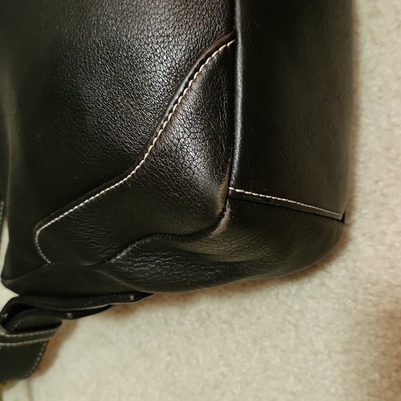 MILA PAOLI Black Leather with  White Accent Stitching Shoulder Handbag - Picture 7 of 12